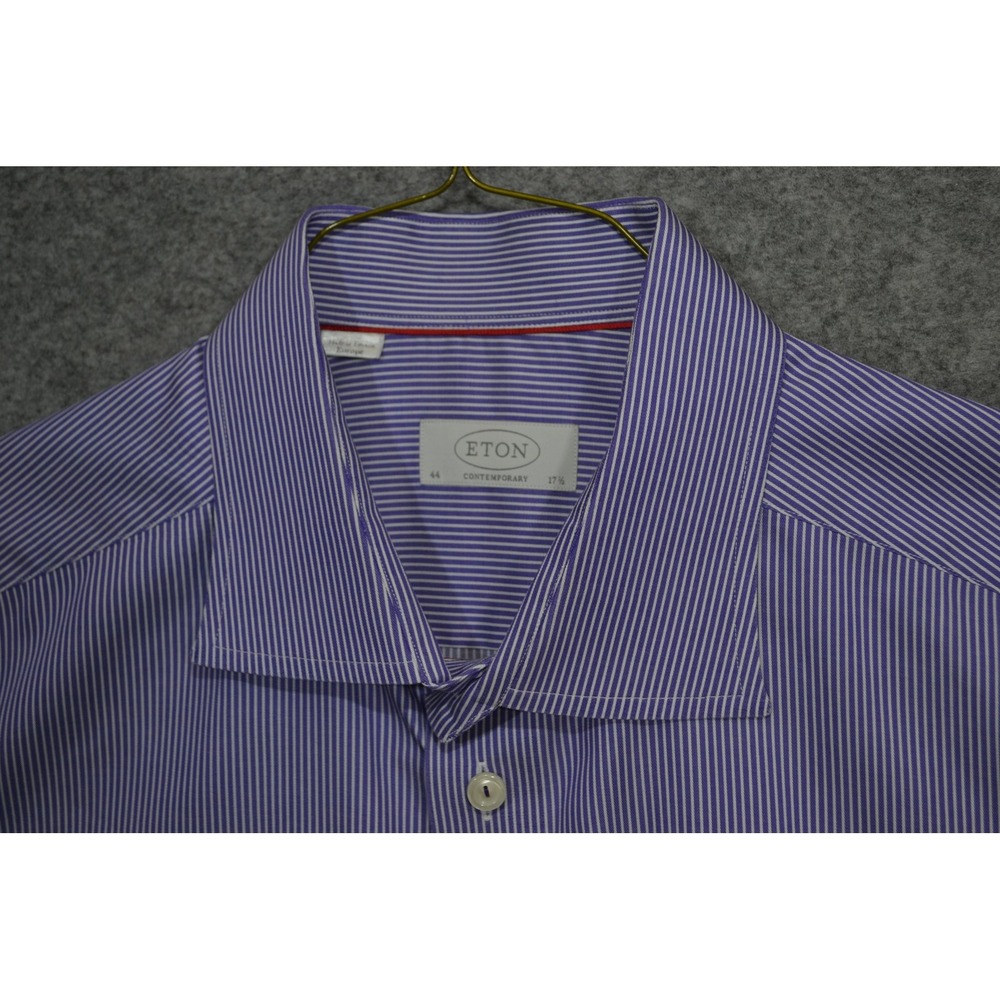 Eton Contemporary Shirt Mens 17.5 44 Purple Stripe Dress Long Sleeve Cotton